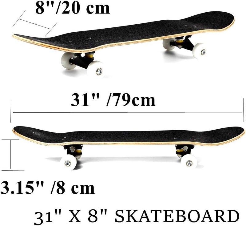 asktom Skateboards for Beginners Kids Boys Girls and Adults 31"x8" Pro Complete Skateboard 8 Layers Maple Wood, Double Kick Concave, Fascinating Cool, Solid&Durable - Image 2